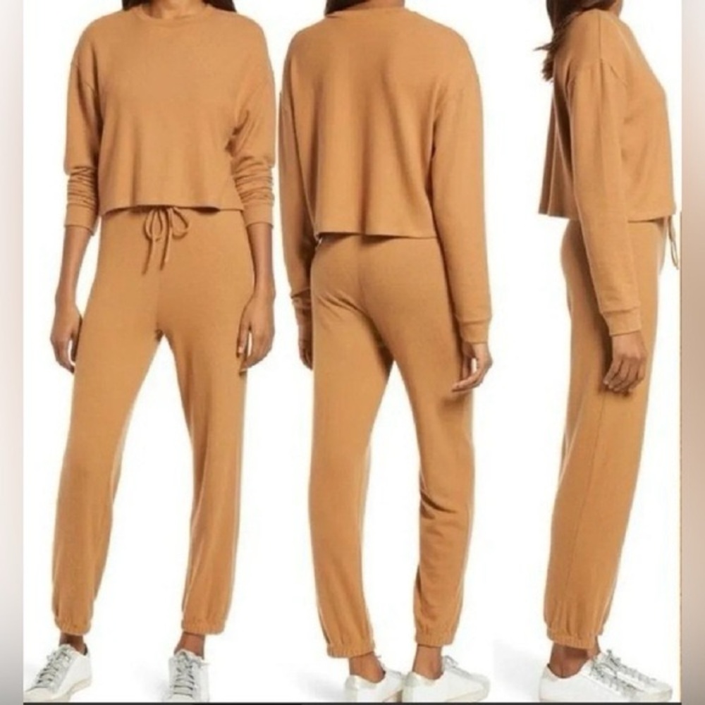 Reformation Taylor Sweater Knit Jogger Drawstring Tan Lounge Pants - Picture 2 of 8